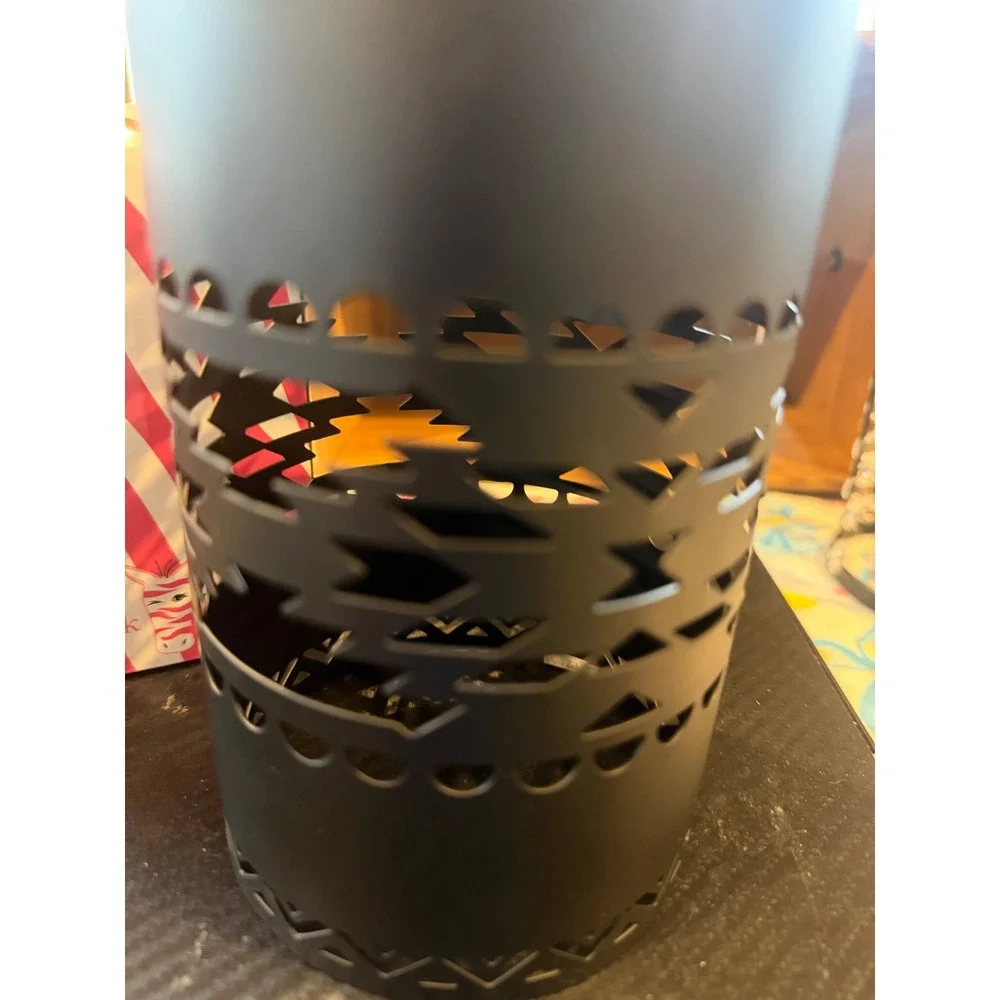Pink Zebra Matte Black Geometric Tribal Cutout Metal Simmer Pot Shade Sleeve